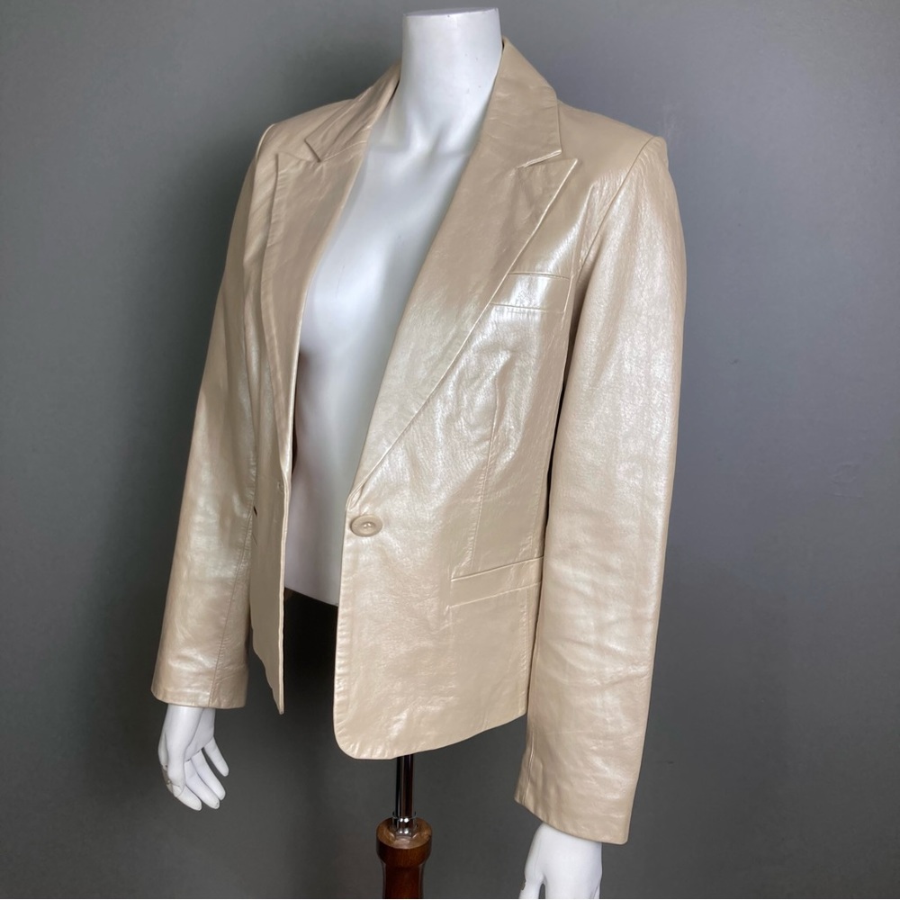 Bernardo leather blazer jacket medium pearl neutral beige shimmer